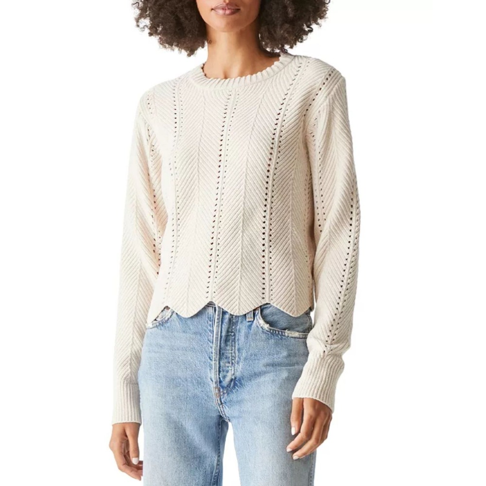 Michael Stars Scallop Hem Chenille Sweater Womens SP Cream Pointelle